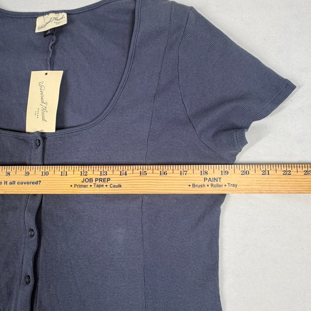 Universal Thread Womens Dress 1X Blue Ribbed Button Front Short Sleeve Midi - Picture 6 of 7